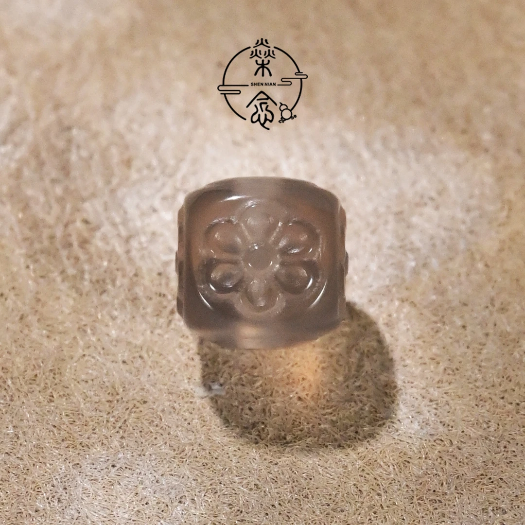 8MM天然灰玛瑙藏式雕刻格桑花方珠星月菩提文玩手串DIY配饰配珠