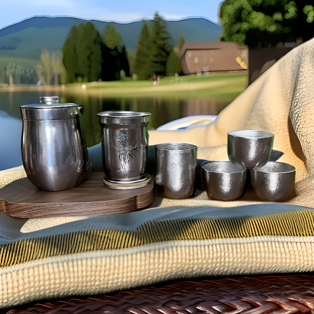 高端350ml纯钛双层旅行泡茶器户外露营便携鹰嘴泡茶器套装钛茶具