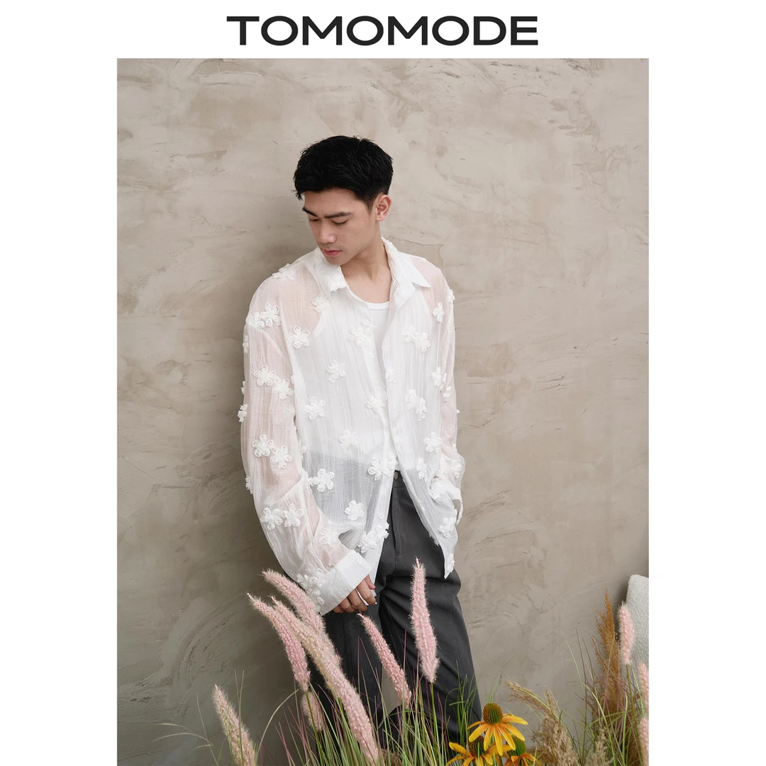 TOMOMODE韩系高级感手作山茶花设计衬衫男氛围拍照休闲长袖上衣女