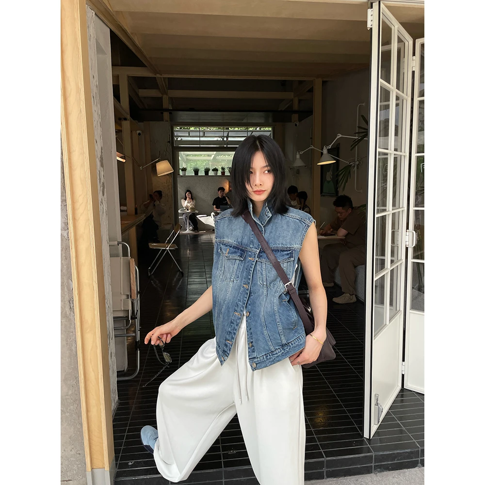 JCCC影子【素裁牛仔】水洗蓝做旧叠穿立领牛仔马甲JE5BNH10