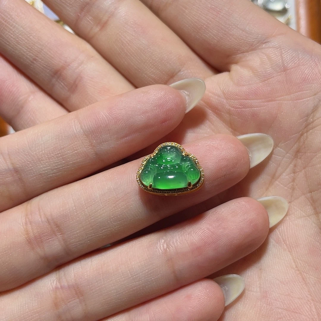 翡翠18K金镶嵌吊坠(不含链)