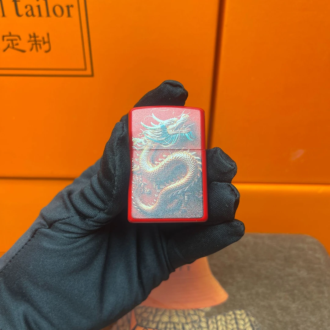 中国龙国潮煤油打火机翻盖防风祥云瑞龙  裸机无油