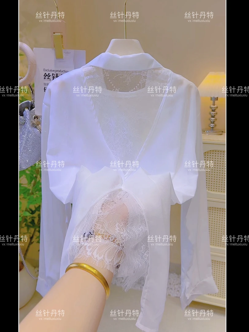 835宽松显瘦百搭上衣外套气质小众蕾丝拼接长袖防晒衫女夏季