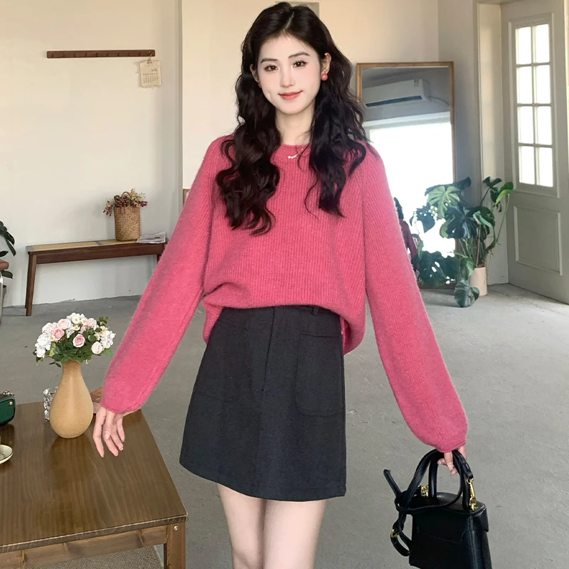 慕兔法式极简风长袖针织衫女2024秋季新款设计感宽松时尚百搭上衣