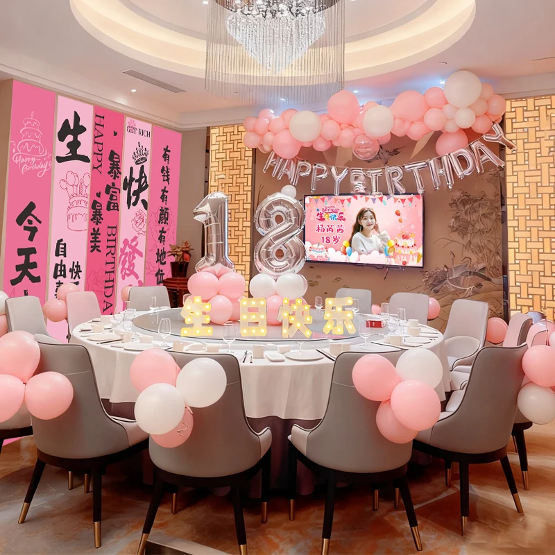 生日酒店场景氛围装饰气球男孩女孩18岁成人礼派对背景墙布置道具