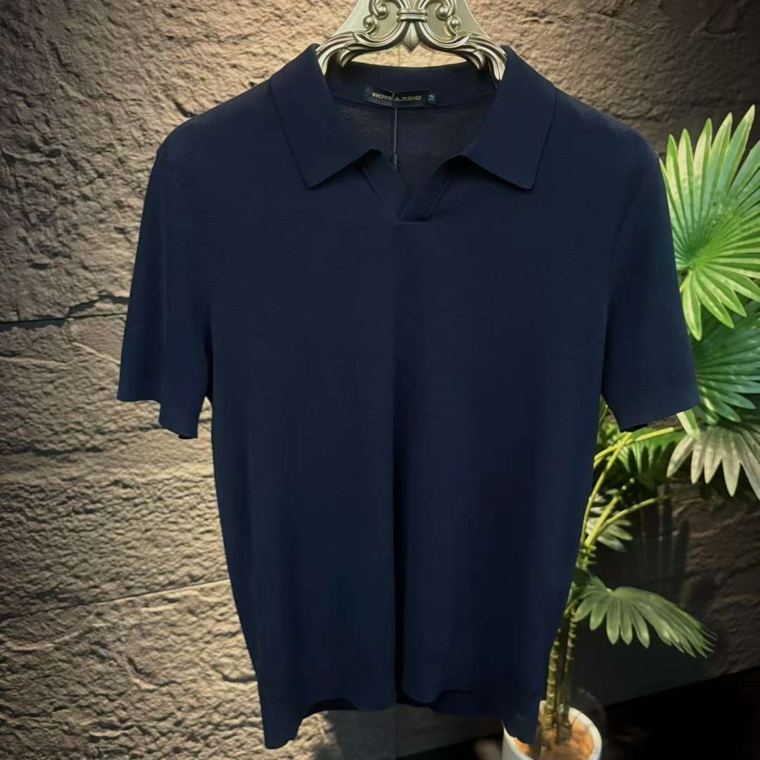 【轻奢】男士欧货薄款针织POLO衫夏季翻领短袖冰感舒适透气纯色T恤