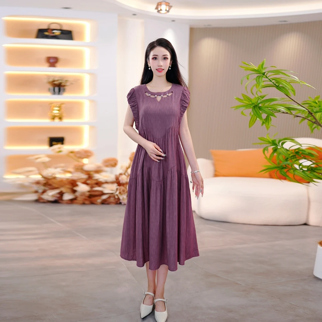 【SJYH2592】2025年夏季新款时尚无袖气质减龄收腰显瘦亲肤连衣裙女