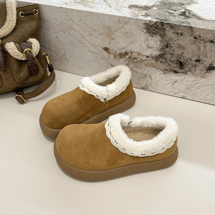 小土豆蕾丝边厚底勃肯鞋女2025年新款加绒保暖懒人一脚蹬雪地靴jo
