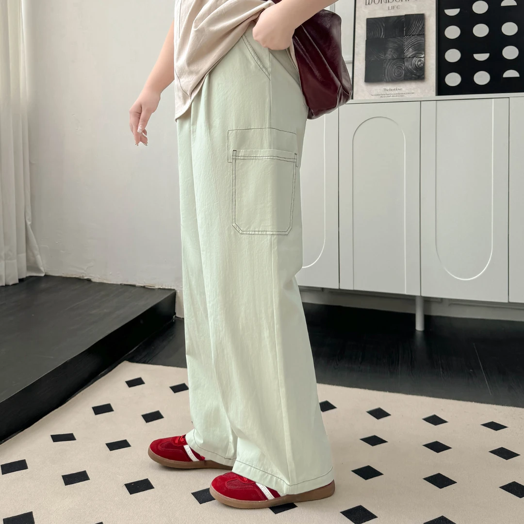 DX7515大码女装【松弛阔腿裤】三种裤长明线高腰夏季宽松工装休闲裤