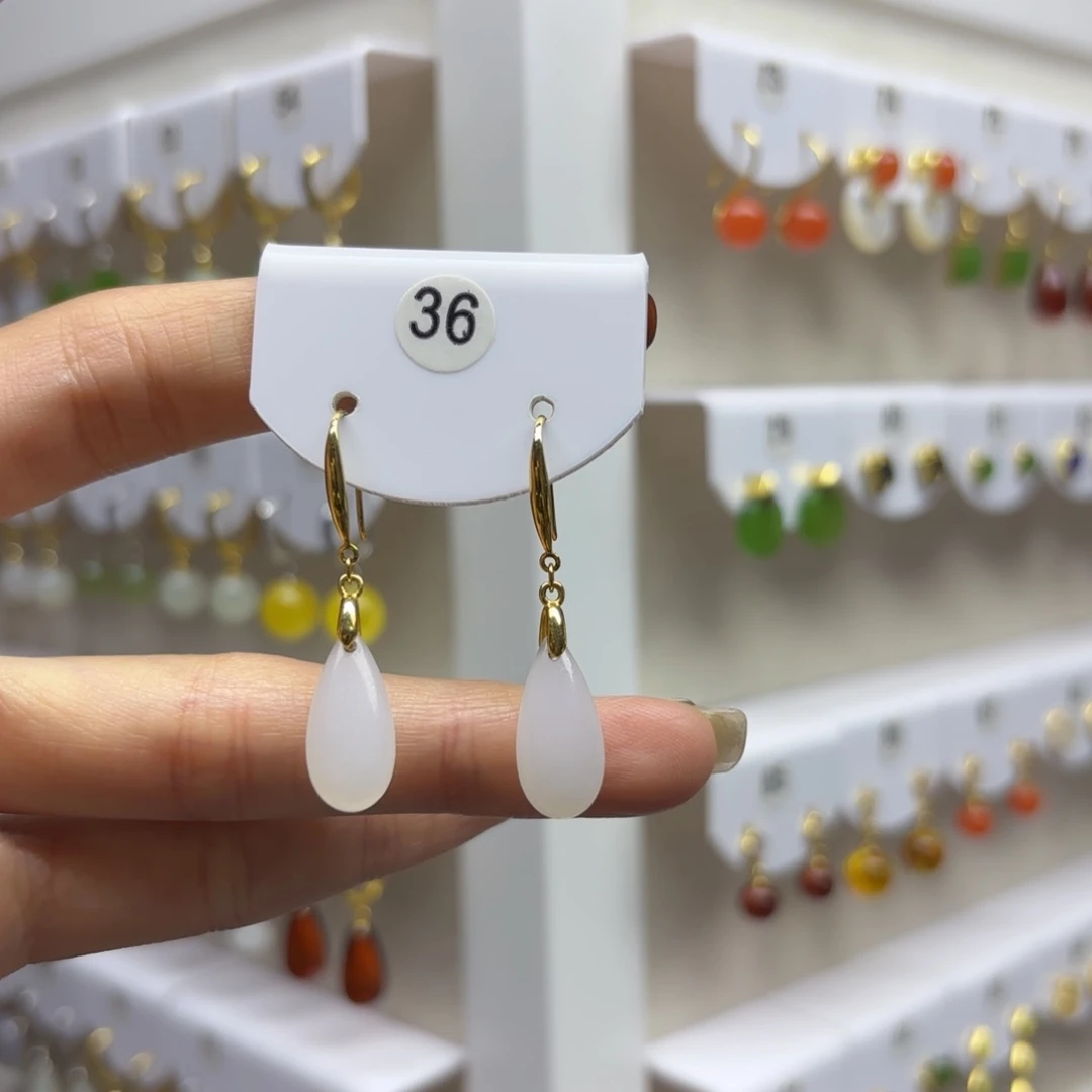 银S925镶嵌和田玉耳饰