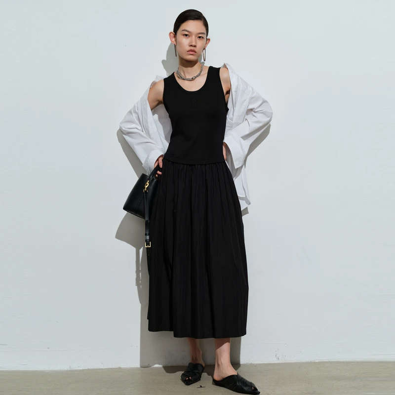 【限量福利买赠背心】U/TI 25专柜新款拼接设计感显瘦无袖连衣裙