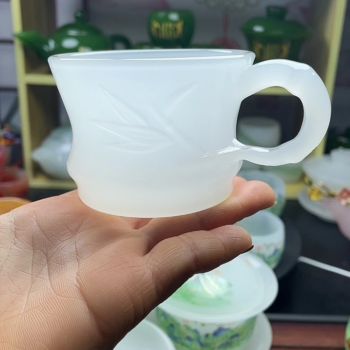 手工艺品琉璃玉瓷琉璃竹节杯羊脂白