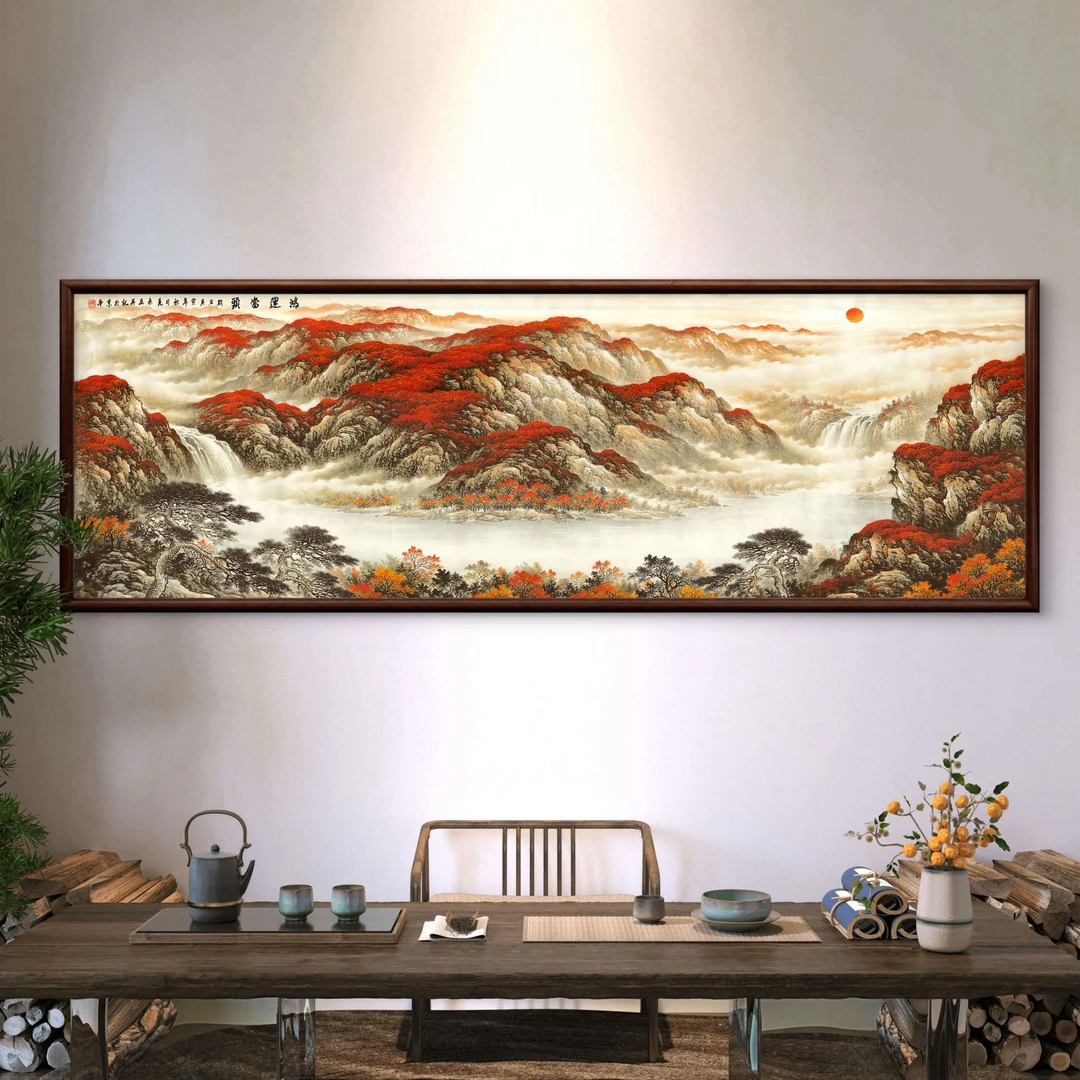 9868-62*185鸿运当头装饰画实木框办公室玄关书房茶室客厅挂画