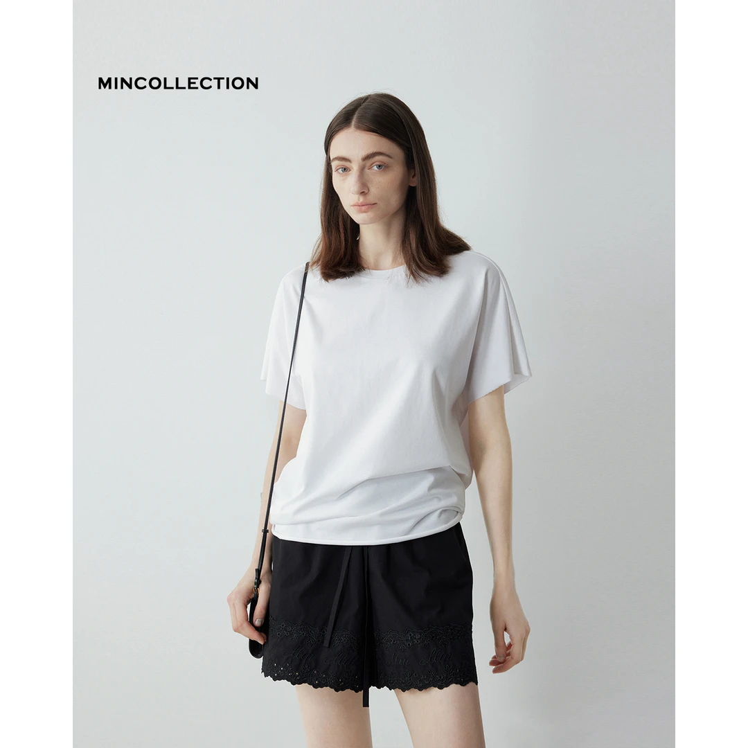 DE Mincollection卷边T/双纱棉亲肤舒适松弛感极简纯色T恤55303
