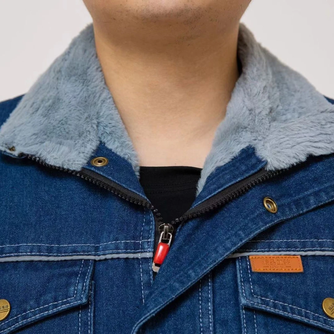 保暖焊工中腰工装制服加绒秋冬冬季套装男款蓝色棉服