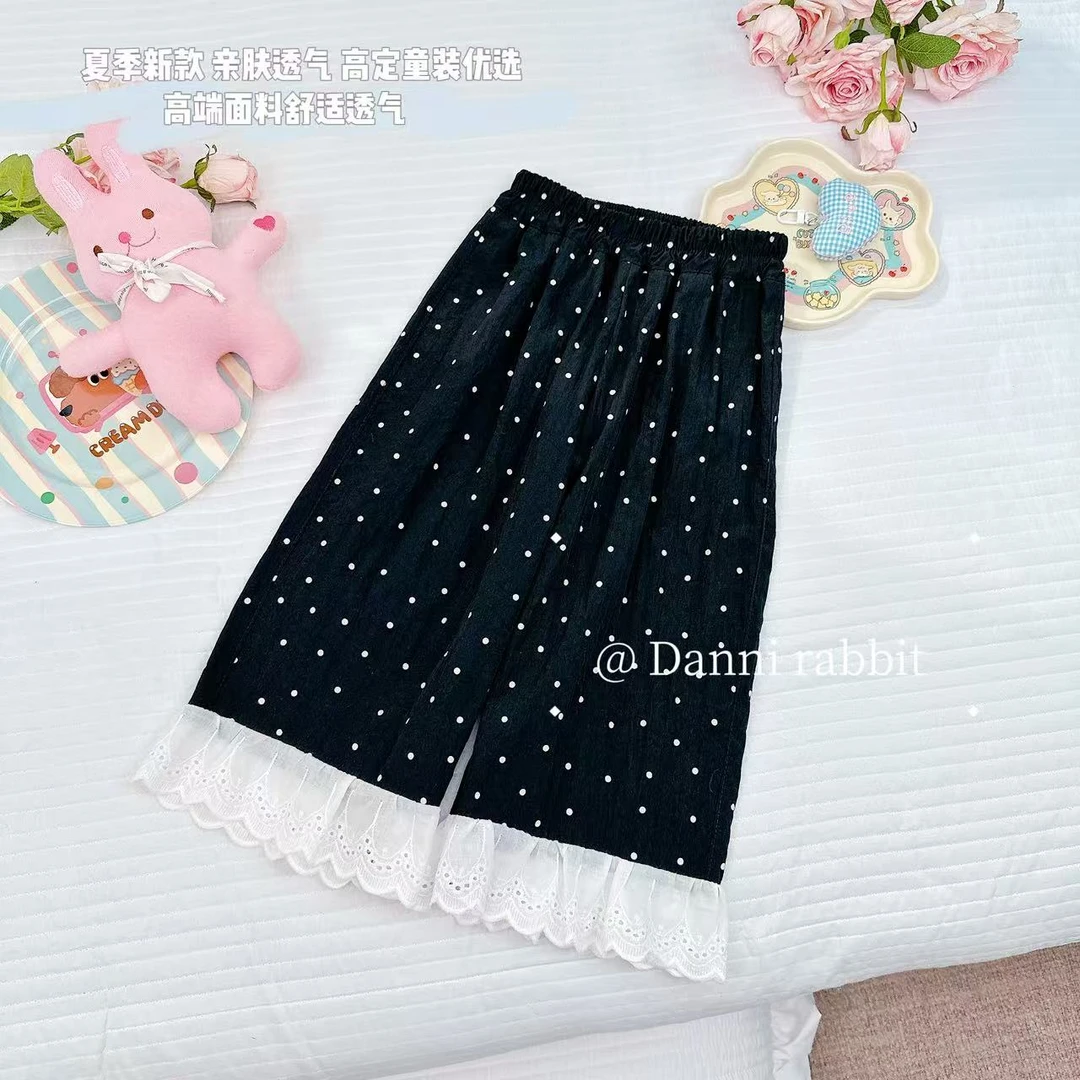 【Dannirabbit】*女童蕾丝洋气黑白点休闲长裤 X-7508