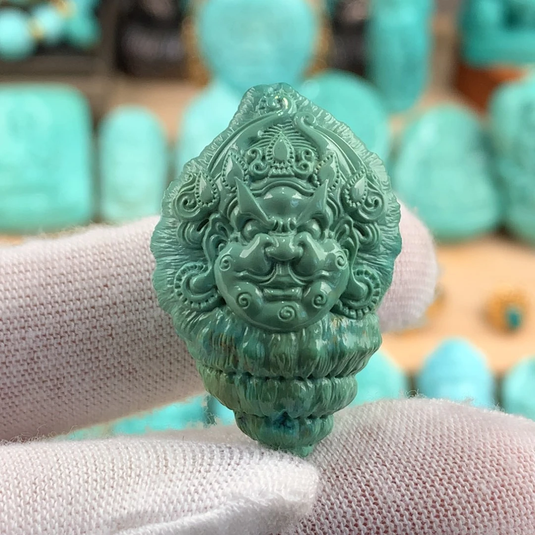 未镶嵌绿松石黄财神吊坠背云三通