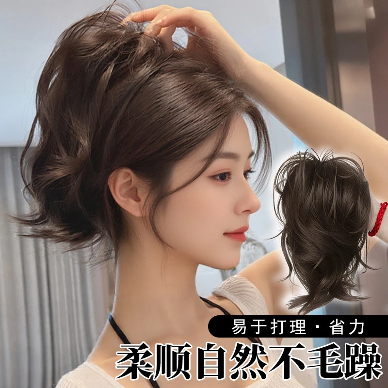 人鱼卷酷飒辣妹马尾假发抓夹式高颅顶增发蓬松卷马尾喷泉假发辫子