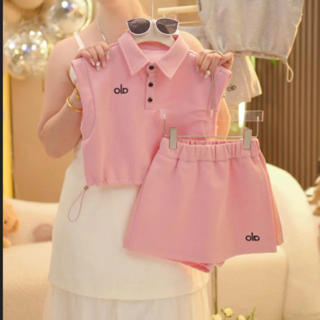 【米小洛】2025女童夏季夏款时尚韩版百搭新款高级洋气重工字母套装