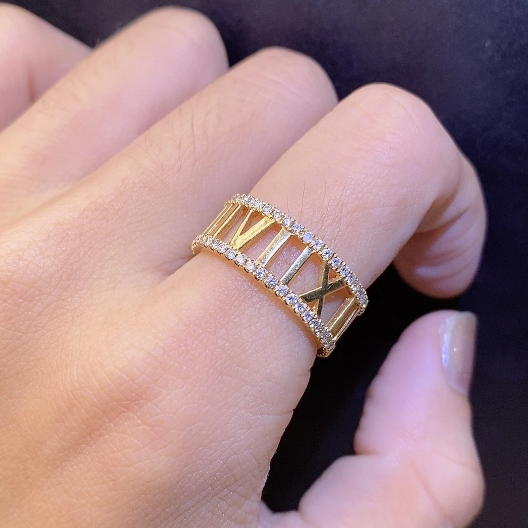 钻石戒指/指环18K金镶嵌罗马数字镂空k黄