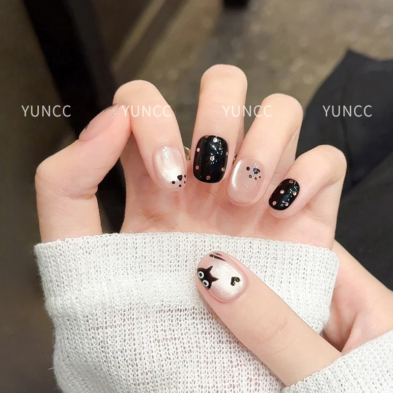 【黑糖猫咪】纯手工定制穿戴甲可爱猫猫眼甜酷豆豆甲显白短款美甲