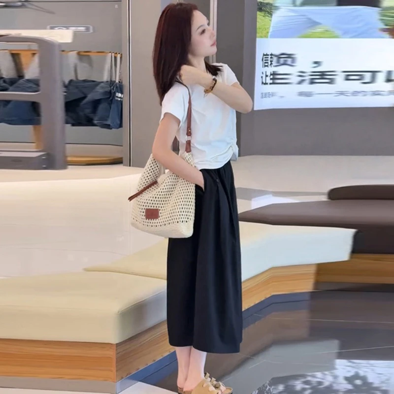 2025超火一套夏装设计感时尚收腰T恤女高腰显瘦休闲半身裙两件套