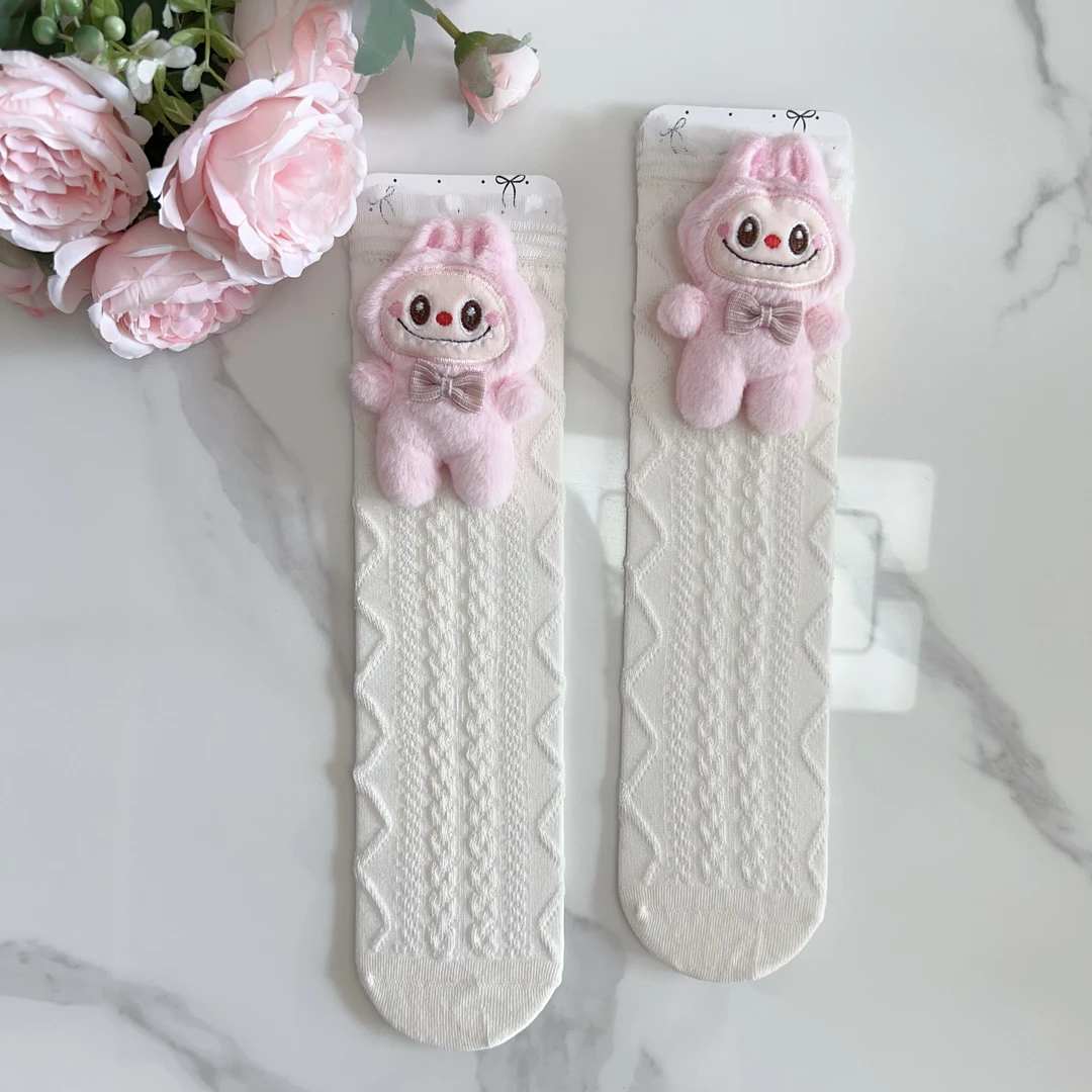 女童LA布布袜子可爱兔子公仔中筒袜春夏宝宝ins网眼棉袜透气潮袜