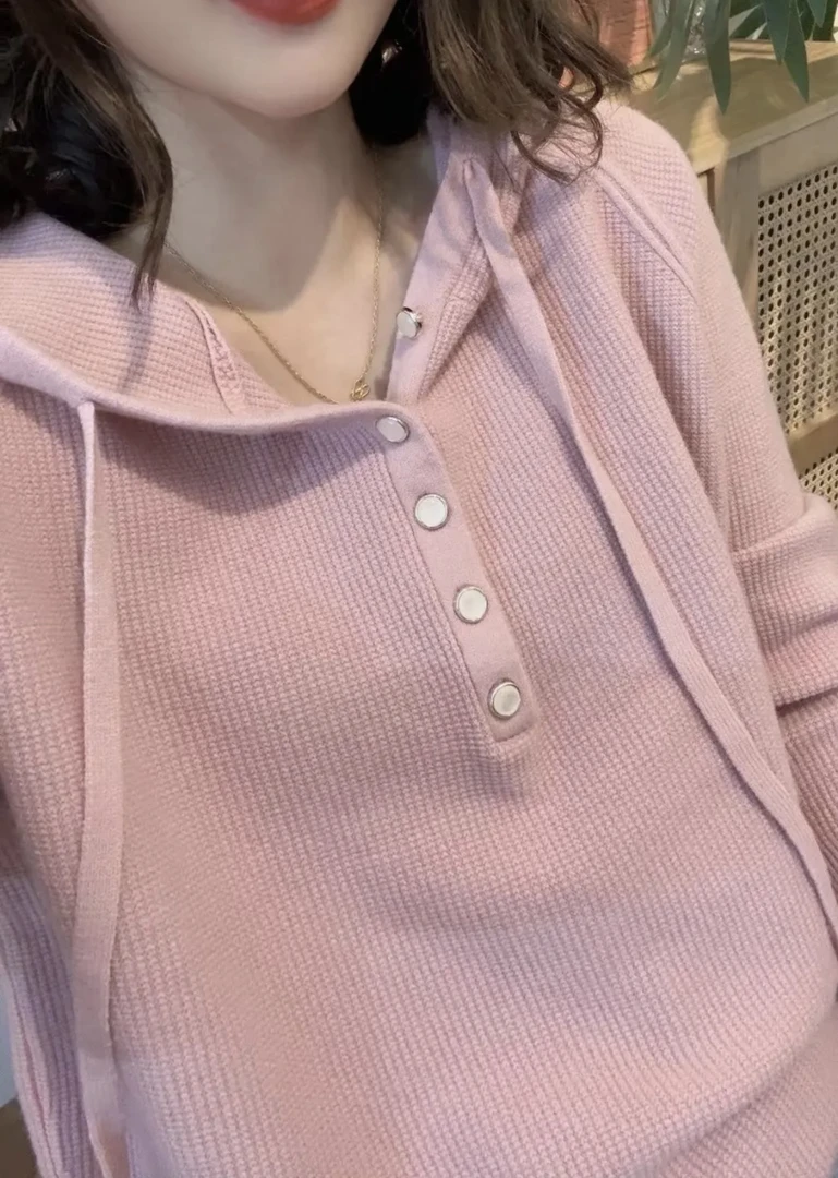 2025春季新款时尚洋气宽松针织连帽衫外套上衣女装