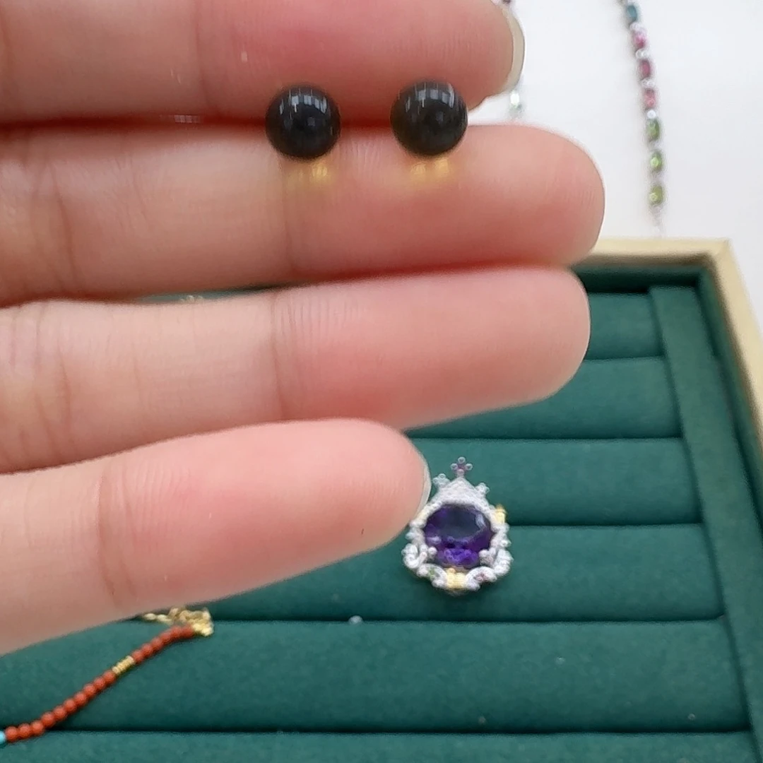 水晶耳饰银S925镶嵌-190