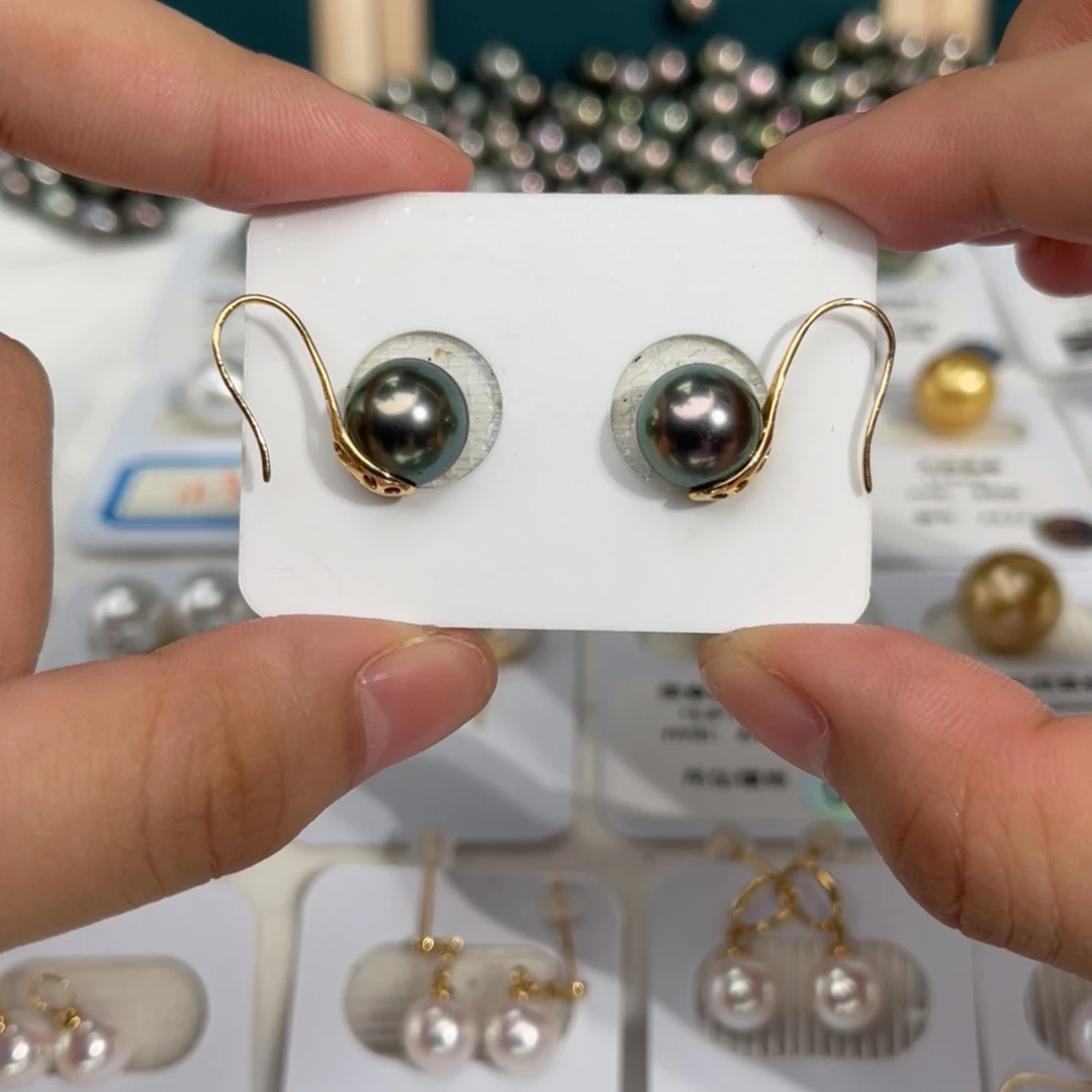 18K金镶嵌大溪地海水珍珠孔雀绿9-9.5mm