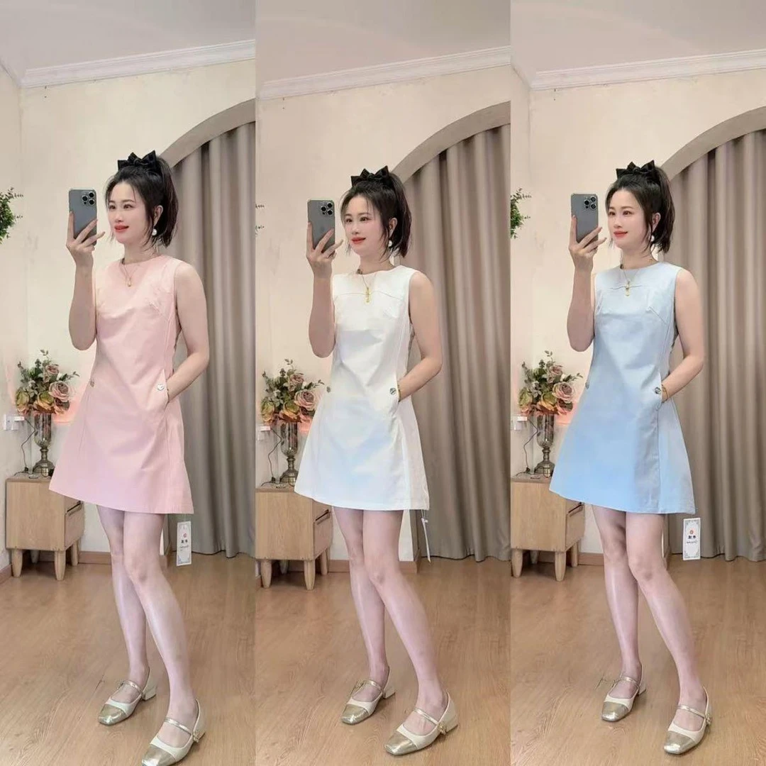 2025夏季新款爱心扣棉质中长裙时尚棉质连衣裙女