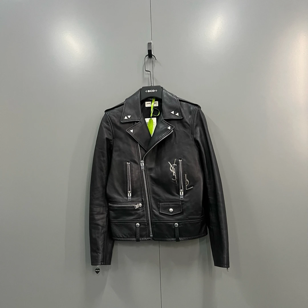 95新 YSL/圣罗兰 tt slp 黑色多拉链机车夹克 44码 601393