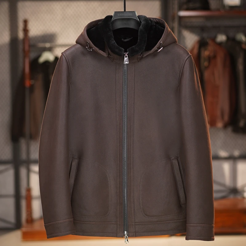 新品土耳其美利奴商务休闲皮毛一体男装绵羊皮皮草冬季外套