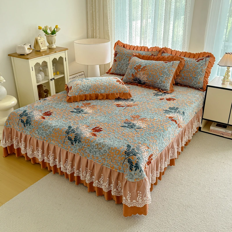 冬季牛奶绒床盖三件套单床盖宝宝绒法兰绒家用床单床上用品