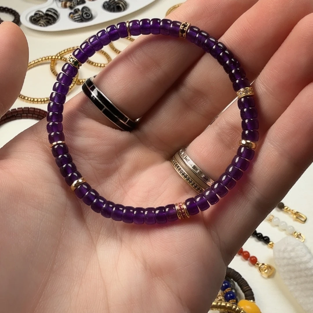 银S925镀金镶嵌手串紫晶