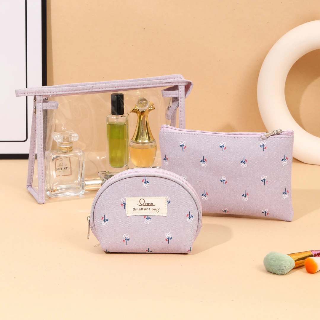 网红透明PVC防水化妆包三件套大容量便携洗漱包印花旅行收纳包