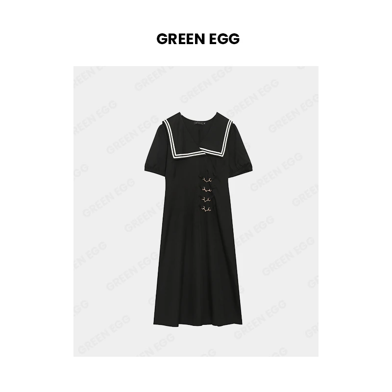 【年末狂欢】7593女装新款减龄撞色小黑裙胖MM日系校园风减龄女裙