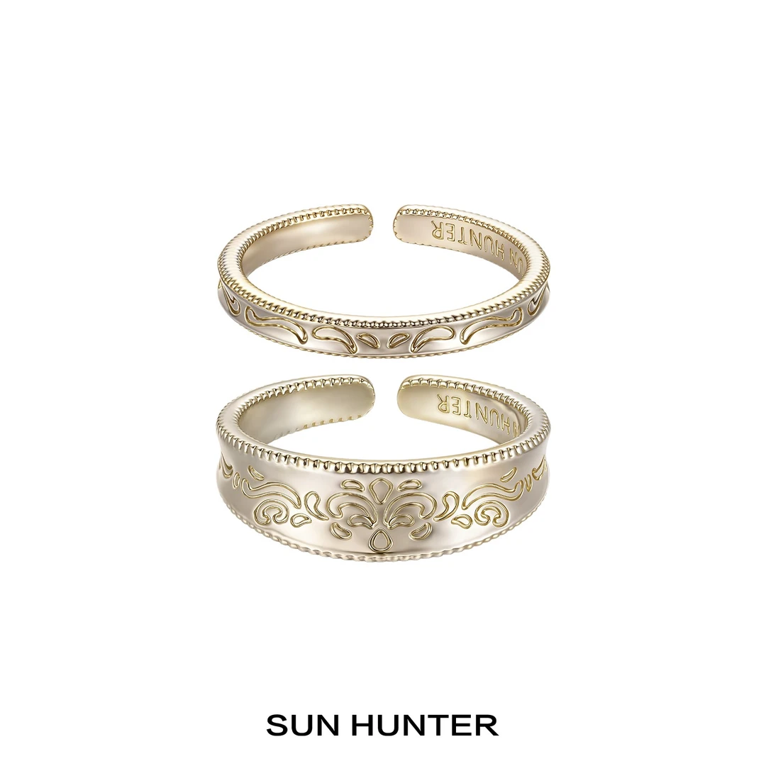 铜合金戒指 三横SUN HUNTER「时间诗篇」原创鸢尾花浮雕戒指精致