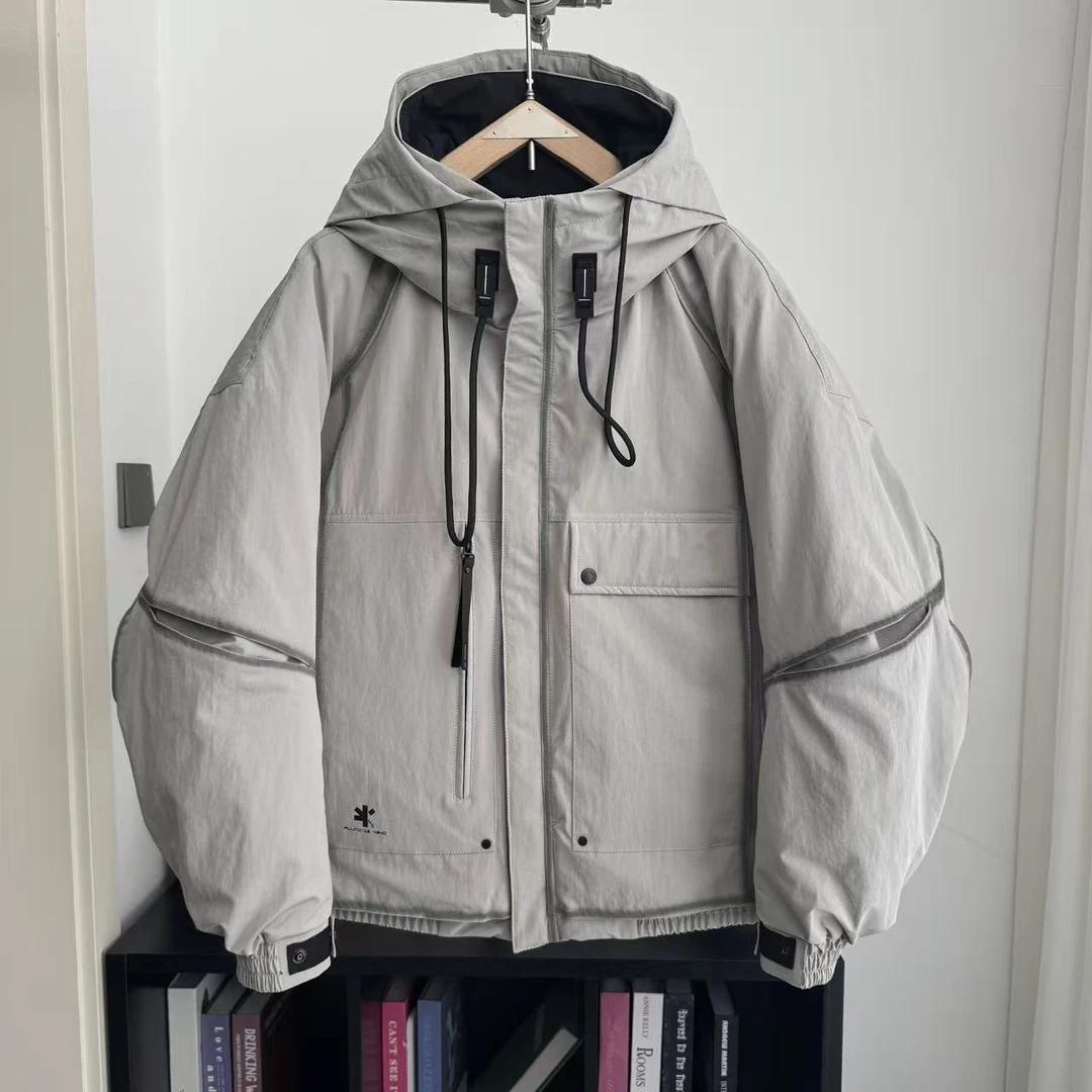 易麦羽绒服冬季男2025新款时尚百搭保暖百搭连帽工装外套98038F