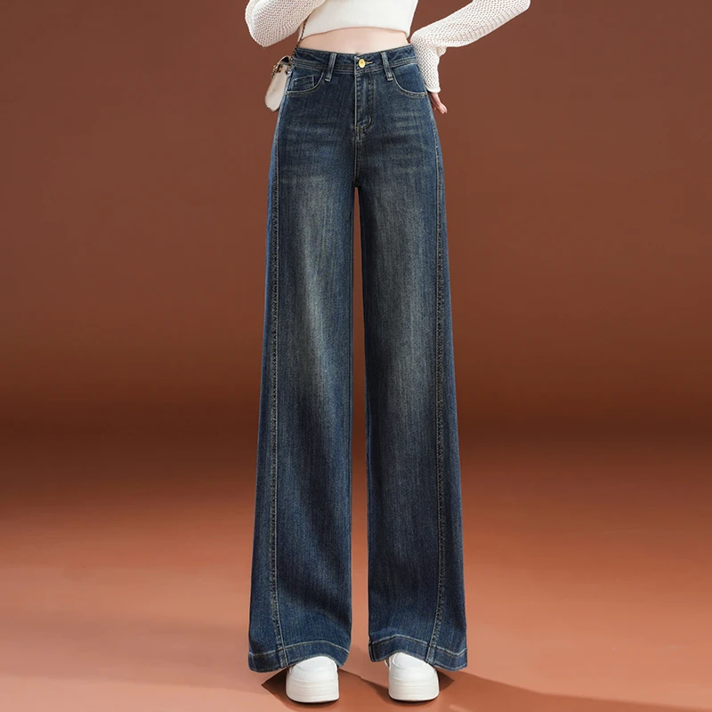 哥弟阿玛施正品春季显瘦阔腿裤直筒裤复古时尚中山裤子高腰牛仔裤