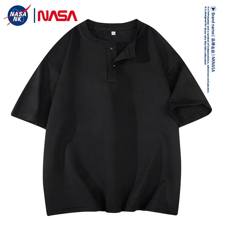 NASA联名亨利领夏季短袖T恤男士休闲潮流百搭日系athflow风上衣服