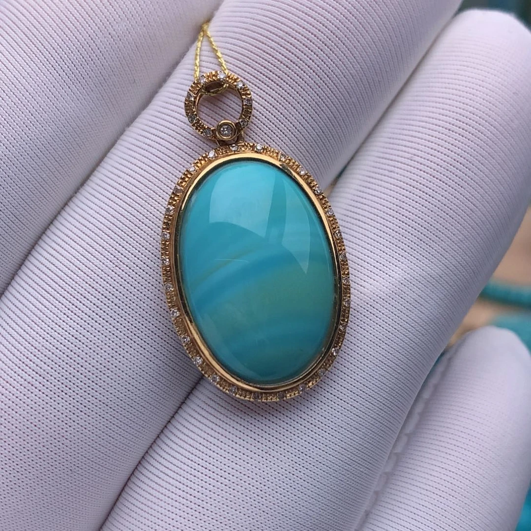 绿松石18K金镶嵌珠宝奇石