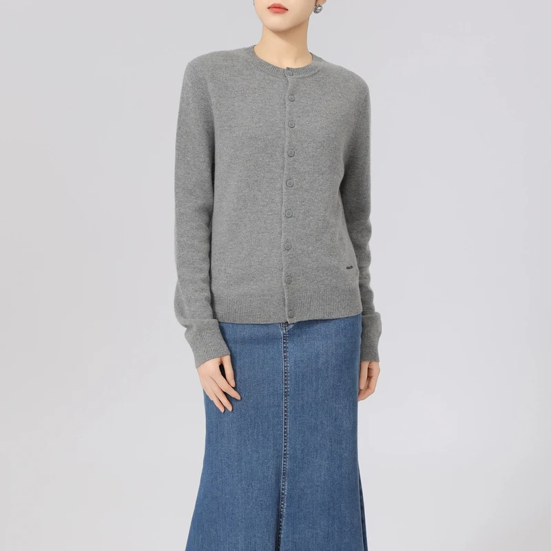 AMASS/阿玛施 新款简约时尚气质宽松长袖棉羊毛针织开衫女5499274