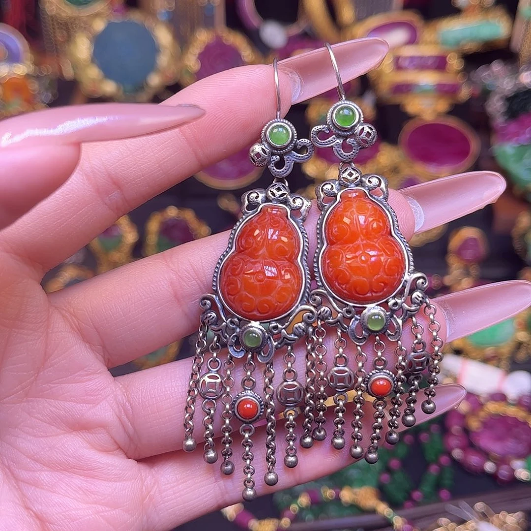 翡翠银S925镶嵌耳饰