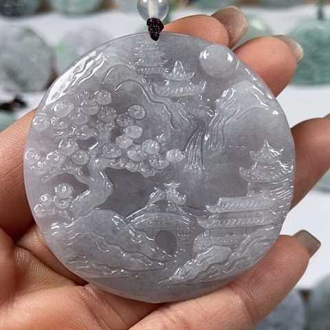 翡翠颈饰未镶嵌山水牌福利