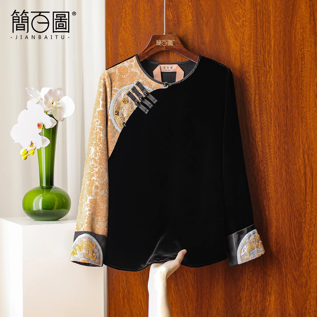 25早春新品重工百分百桑蚕丝真丝丝绒黑色百搭气质提花缎面衬衫