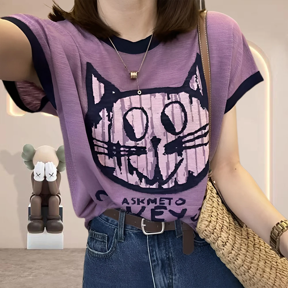 竹节棉洋气衣服女2025夏季新款百搭显瘦小众设计感时尚休闲t恤女