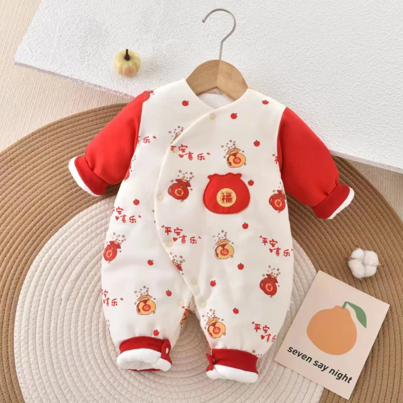 【2件送胎帽】初生150克夹丝爬服加厚冬季男女宝哈衣冬款蝴蝶衣棉袄