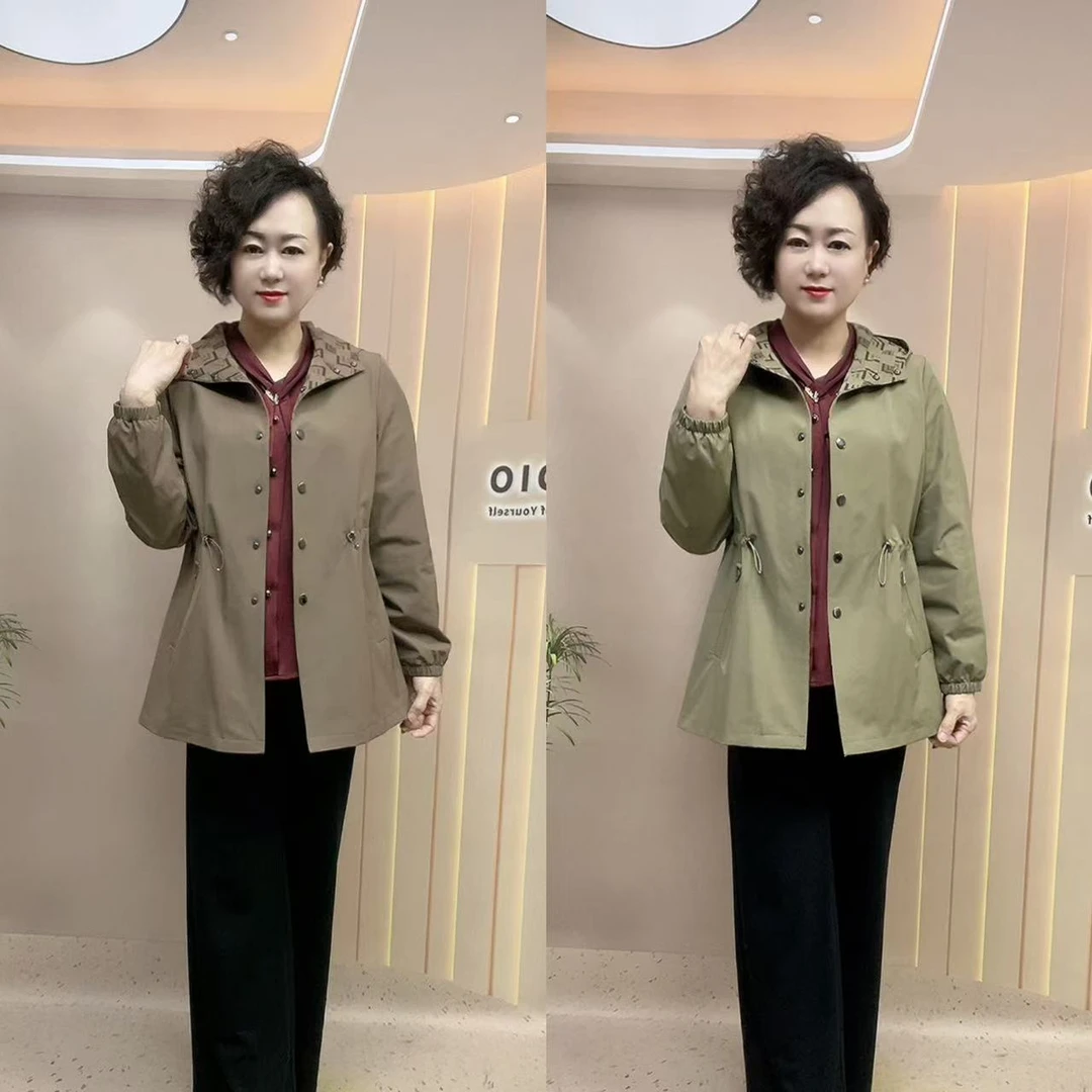 5002#时尚拼花连帽风衣