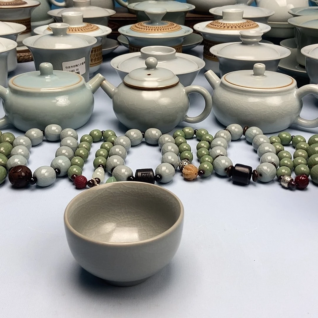 杯仿古粉青釉小罗汗杯原矿原釉原产地